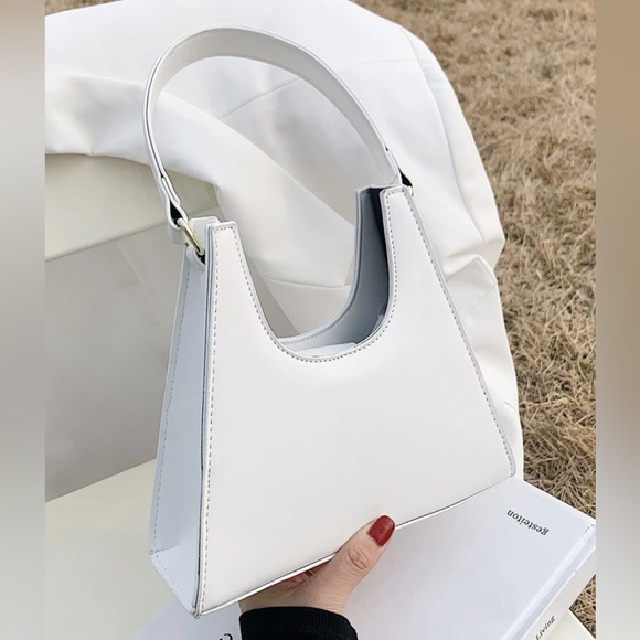 NWOT Faux Leather White Adjustable Mini Minimalist Satchel Bag with Top Handle - Picture 4 of 7